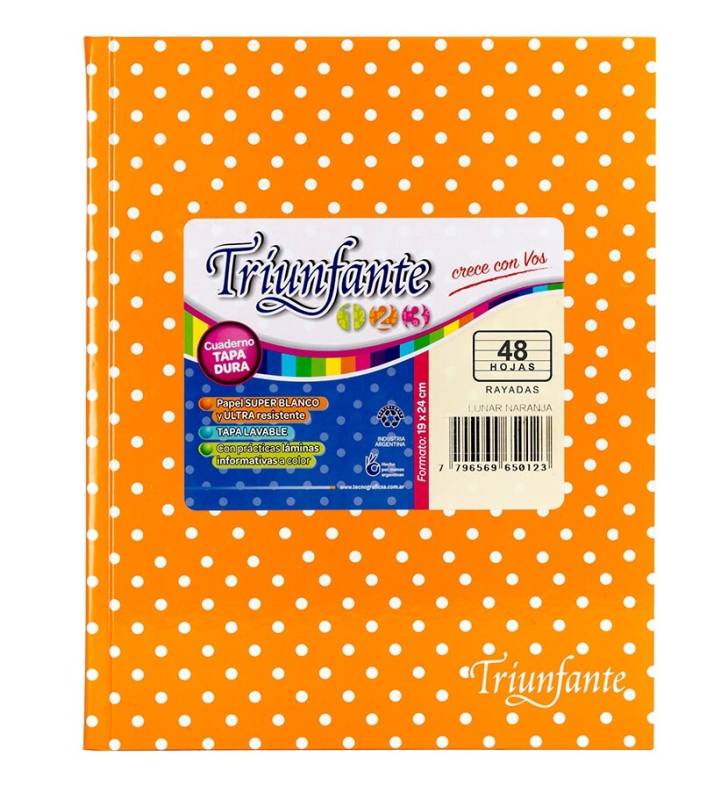 Cuaderno triunfante numero 3 naranja con lunares
