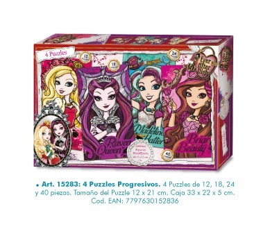 Puzzles x 4  12,18,24,40 pzs ever after high 