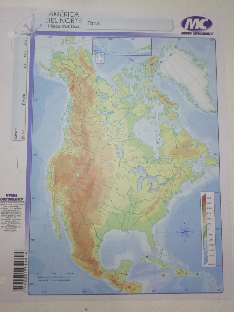 Mapa america del norte nro 3 fisico politico