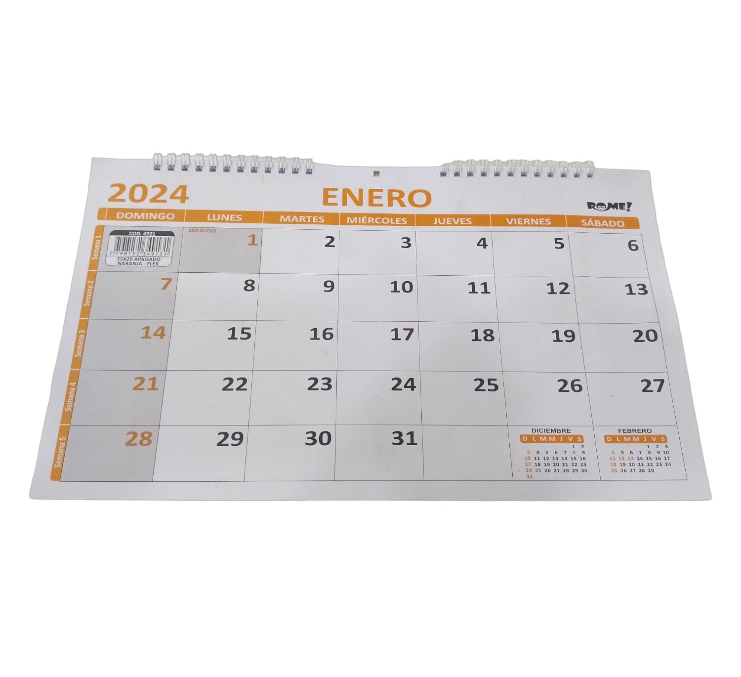 Calendario rome 35 x 20 apaisado naranja art. 4901