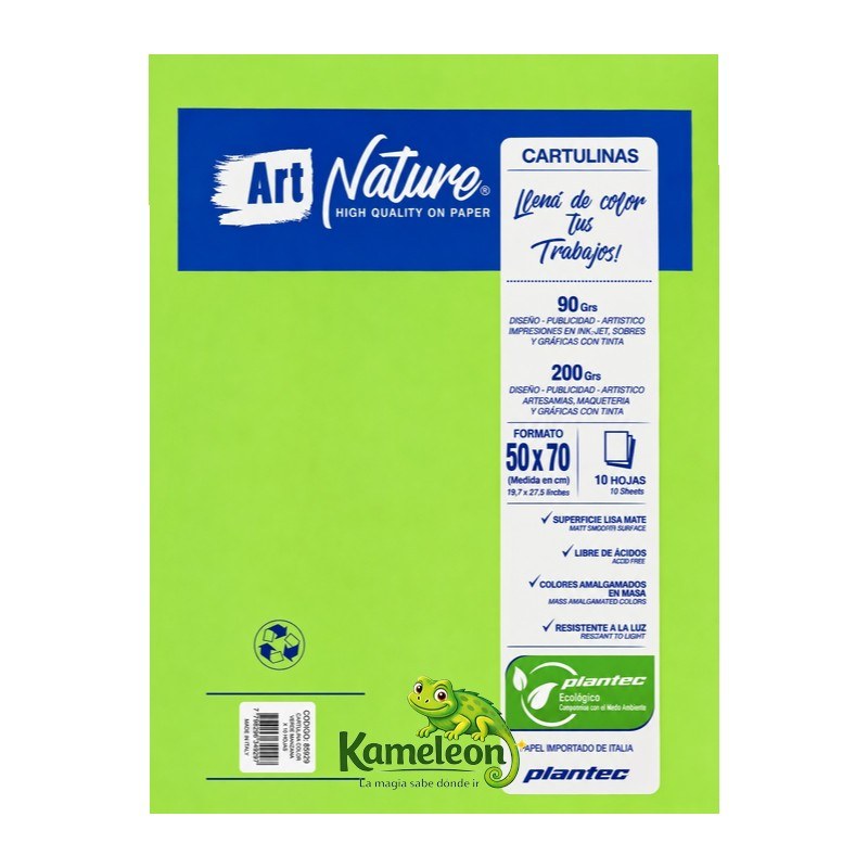 Cartulina plantec 50cm x 70xm "art nature" 200gr verde manzana