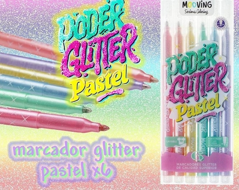 Marcador glitter pastel x 6