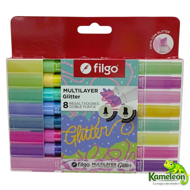 RESALTADOR FILGO DOBLE PUNTA MULTILAYER GLITTER X 8