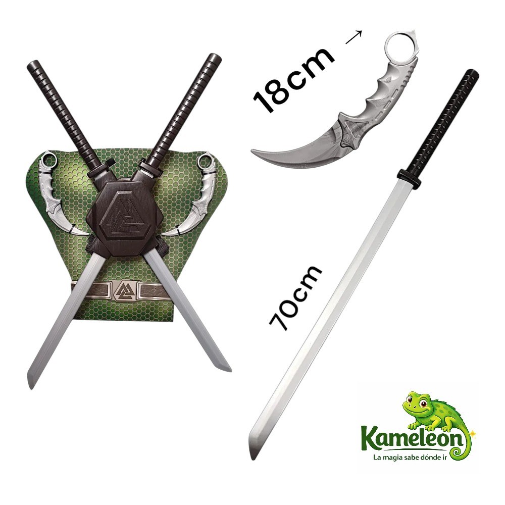 SET KATANAS DOBLE CON CUCHILLOS KARAMBIT