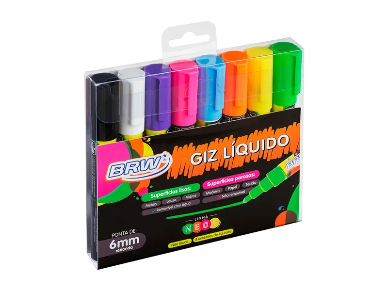 Marcador brw tiza liquida punta 6mm reversible blister x 8 colores 