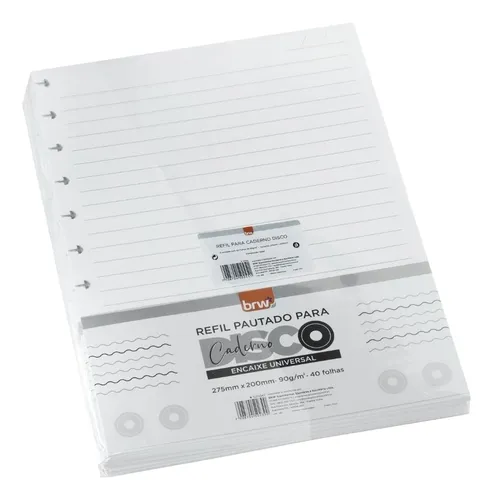 Cuaderno brw  repuesto blanco rayado cuaderno disco 28 x 21,5 40h.