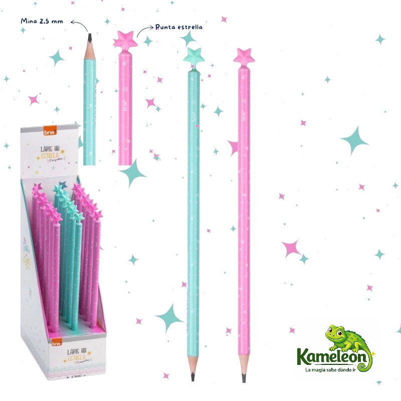 Lapiz brw negro hb con puntera estrella