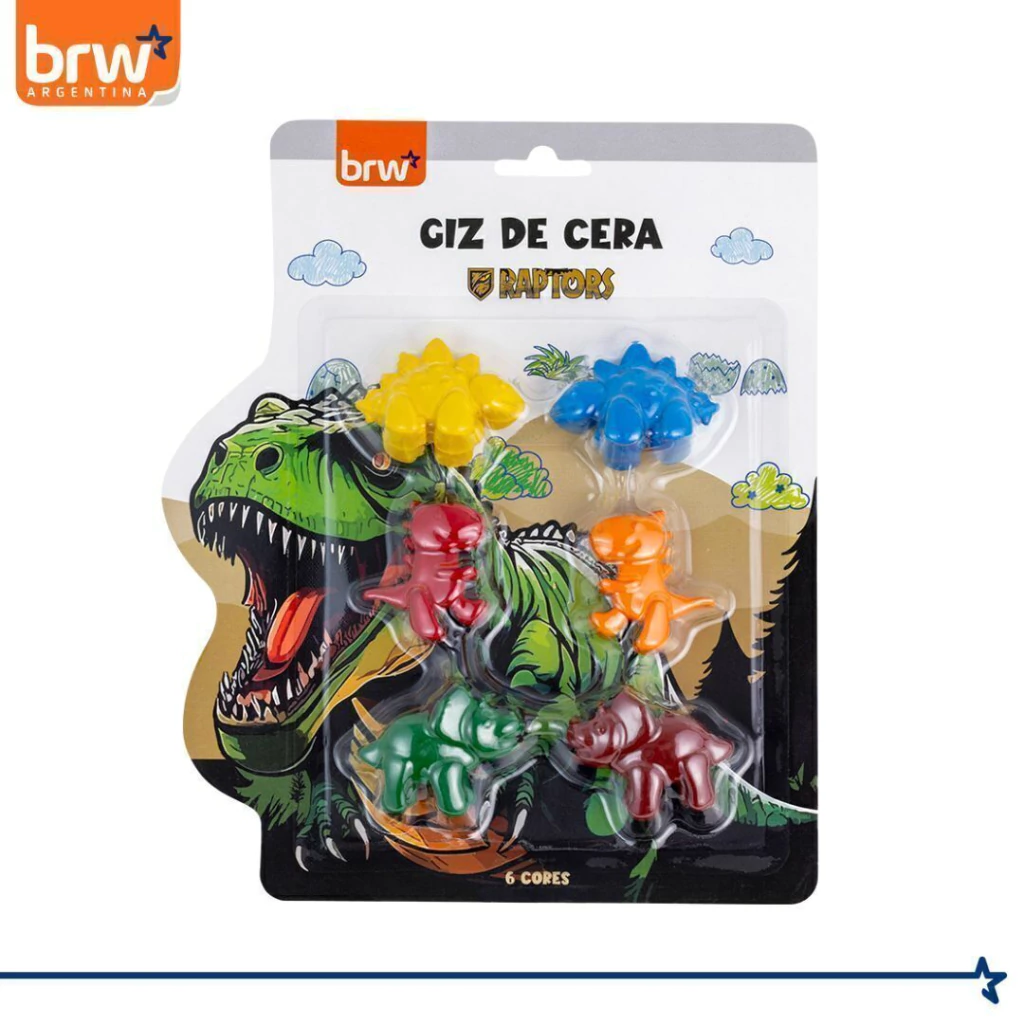 Crayones brw de cera dinosaurio blister x 6 colores 