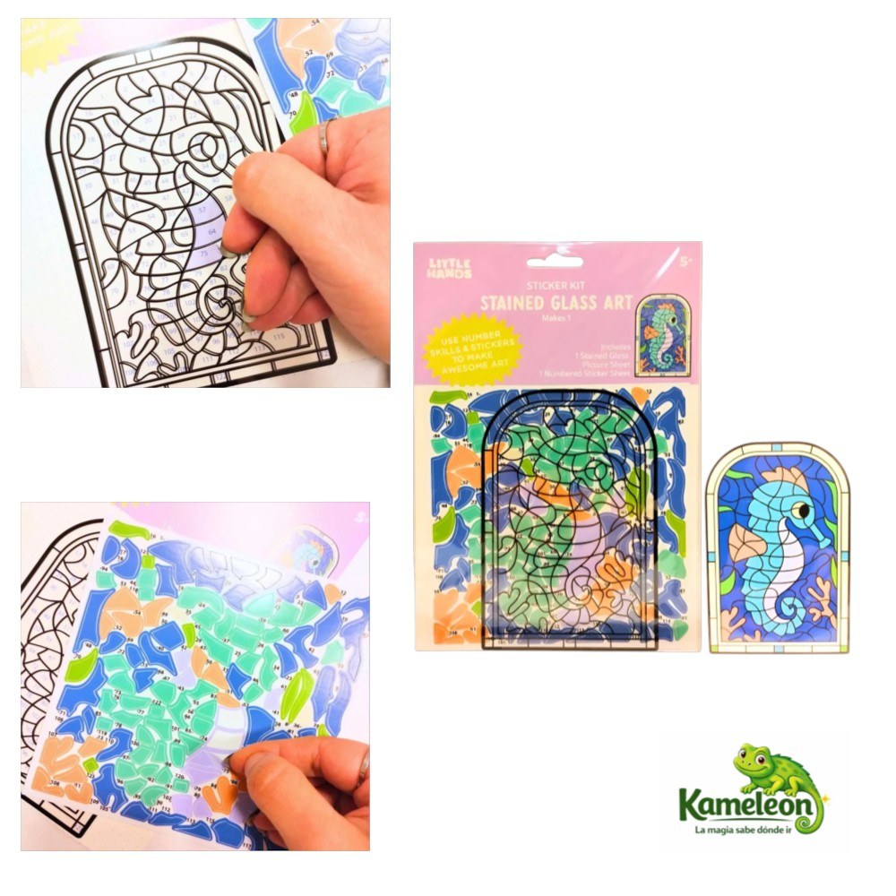 KIT COLOURS VITRAL CON STIKERS CABALLITO DE MAR